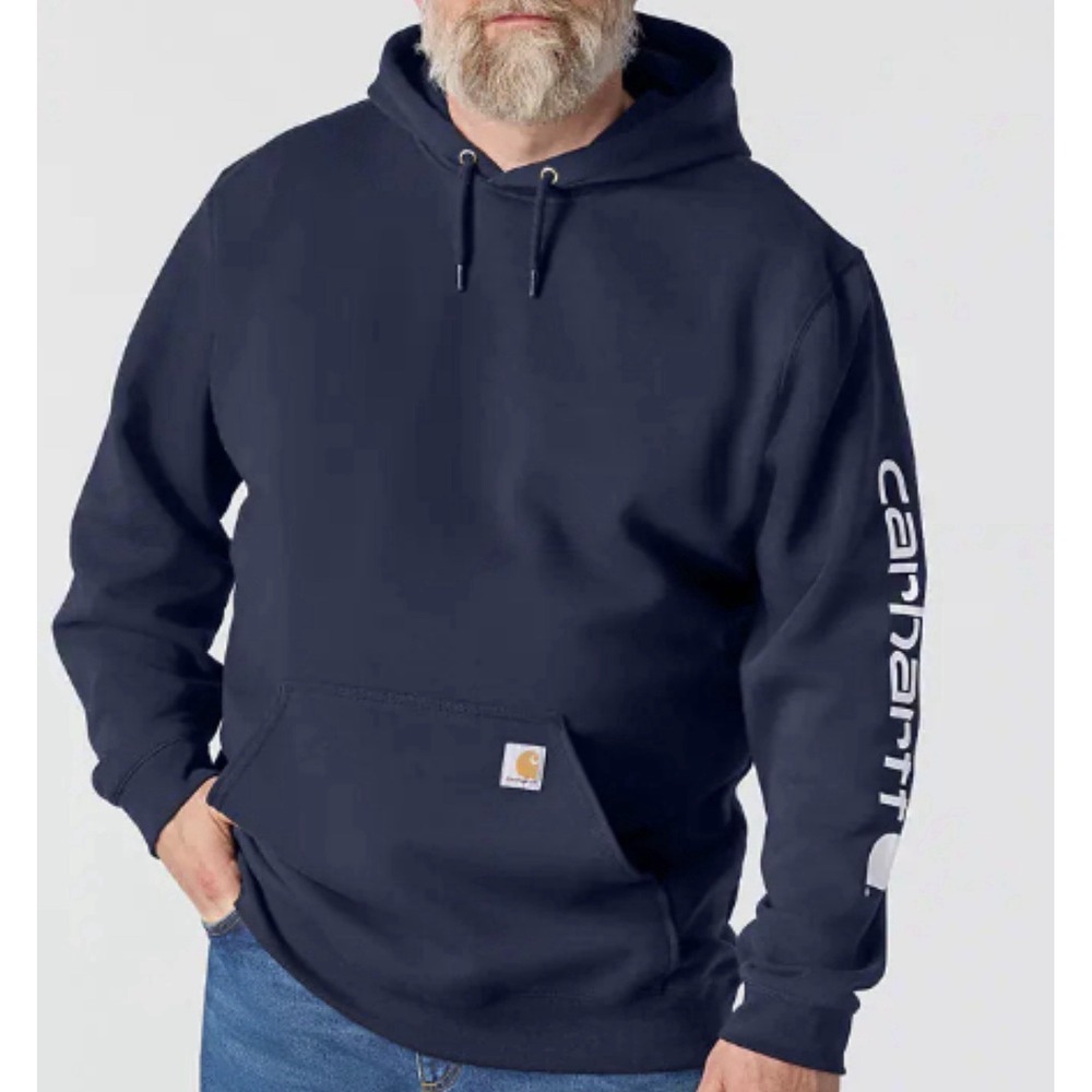 Carhartt Men's XL Loose Fit Midweight Logo Sleeve Graphic Hoodie Navy